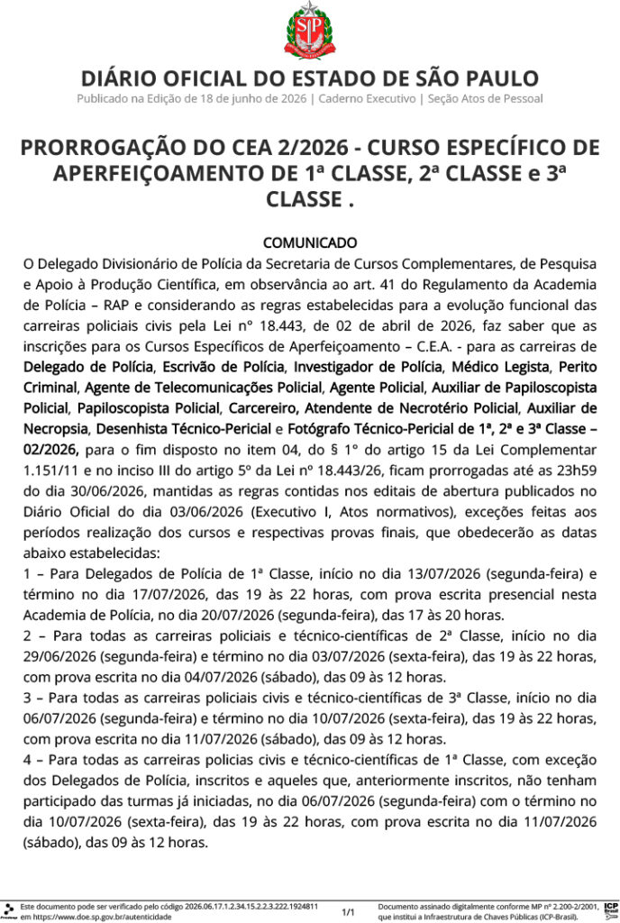 Prorrogação do CEA - ACADEPOL